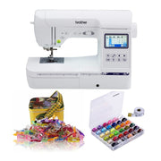 SE1900 Sewing and Embroidery Machine with Threads and Sewing Clips Set Bundle (3 Items) by Brother – 22 x 22.6 x 18.75 inches, Metal, white, Model SE1900_K1