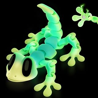 3D Printed Articulated Lizard, Luminous Rainbow | Flexible Dynamic Animals Toys, Full Articulated Toy with Magnets, Adults Fidget Toys for Autism ADHD, Home Office Decor