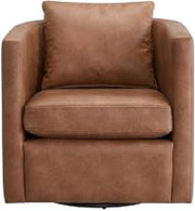 Furnifact Brown Faux Leather Swivel Barrel Chair, Cushioned Seat, Modern Design, 70% Polyester, 30% PU, Office or Lounge Accent