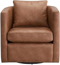 Furnifact Brown Faux Leather Swivel Barrel Chair, Cushioned Seat, Modern Design, 70% Polyester, 30% PU, Office or Lounge Accent