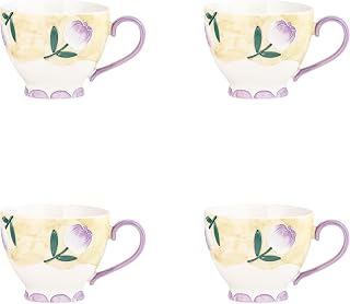 Petaluxe Mug by 10 Strawberry Street – Large, 16.0 fluid_ounces, Bone China, Tulips, Pack of 4