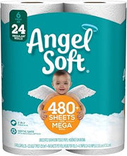 Angel Soft Toilet Paper, 6 Mega Rolls, 6 = 24 Regular Bath Tissue Rolls, 480+ 2-Ply Sheets Per Roll