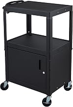 Luxor Multipurpose Adjustable Height Steel A/V Utility Cart with Cabinet - Black