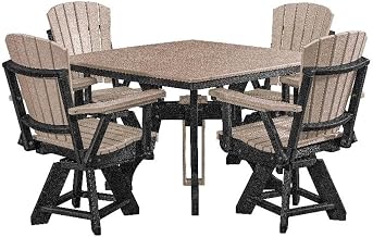 American Furniture Classics Model DS130WWBK-K Five Piece Square Dining Height Dining Set in Weatherwood with a Black Base, Made in the USA