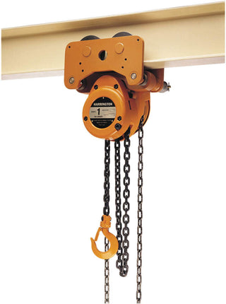 Low Headroom Chain Hoist by HARRINGTON – 26"L x 19"W x 26"H, Aluminum Hoist with Steel Trolley, Yellow, Model NTH030-10