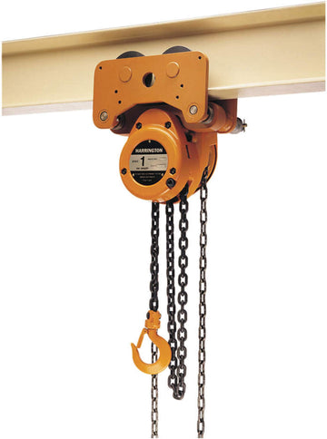 Low Headroom Chain Hoist by HARRINGTON – 26"L x 19"W x 26"H, Aluminum Hoist with Steel Trolley, Yellow, Model NTH030-10
