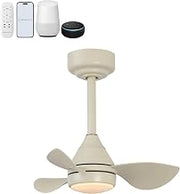 OVAL AIR AIR8000E Albini 22" Contemporary Minimalist 6-Speed Metal Mobile-App/Remote-Controlled Dimmable Smart Integrated LED Ceiling Fan for Living Room, Bedroom, Office, Sienna Sandy Beige