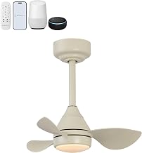 OVAL AIR AIR8000E Albini 22" Contemporary Minimalist 6-Speed Metal Mobile-App/Remote-Controlled Dimmable Smart Integrated LED Ceiling Fan for Living Room, Bedroom, Office, Sienna Sandy Beige