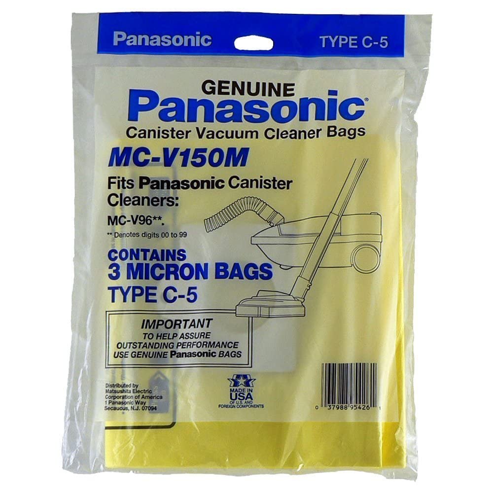 Replacement Bag for Canister by Panasonic – 1.34 cubic_inches, Panasonic, yellow, Pack of 3, Model MC-V150M