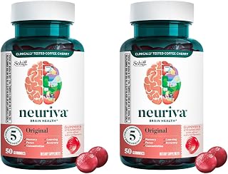 NEURIVA Original Brain Supplement for Memory, Focus & Concentration with Clinically Tested Nootropics Phosphatidylserine and Neurofactor, Strawberry Flavor, 50 Gummies (2 Pack)