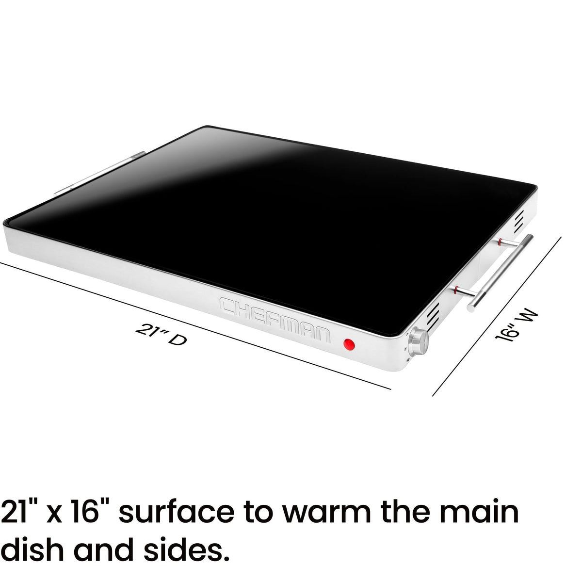 Chefman Electric Warming Tray, Adjustable Temperature, Glass Top 21 x 16 Inch, Black