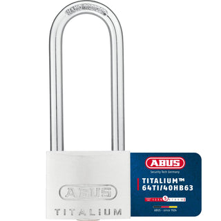 64TI/40HB63 40 x 63mm Titalium Padlock with Long Shackle by ABUS – 40 mm Lock Body, High Shackle 63 mm, Aluminium Alloy Steel, Gray, Pack of 12