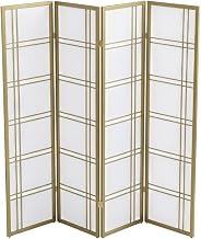 FurniFact Gold 4-Panel Wood Room Divider, Folding Privacy Screen, Rice Paper Panels, Contemporary Style, 70 Inch Tall, Freestanding