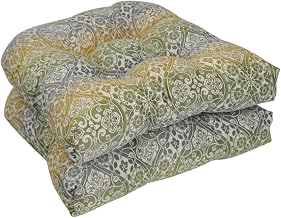 Blazing Needles 93184-4CH-PO-009 19 in. U-Shaped Premium Outdoor Tufted Dining Chair Cushions Festive Patina - Set of 4