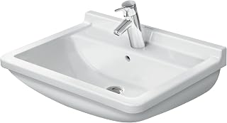 Duravit 0300600000, Starck 3 23-5/8" Rectangular Ceramic Wall Mounted Bathroom Sink with Overflow and Single Faucet Hole, White/Glazed Underside