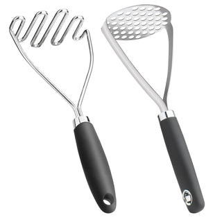 Qbily Potato Masher Set, Stainless Steel, Black, 2 Pieces