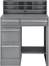 Global Industrial Pedestal Shop Desk with 4 Lockable Drawers & Shelf, Gray