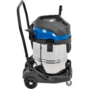 Wet Dry Vacuum by Global Industrial – 22"L x 21"W x 37"H, 16.0 gallons, Stainless Steel/Plastic, Stainless/Black/Blue, Model BJ141-1200-60
