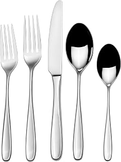 Mikasa Laken 65-Piece Silverware Set, 18/10 Stainless Steel Cutlery Set for 12, Includes Dinner Forks, Knives, Spoons, Salad Forks, Teaspoons and Serving Utensils