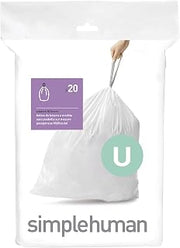 simplehuman Code U Custom Fit Drawstring Trash Bags in Dispenser Packs, 20 Count, 55 Liter / 14.5 Gallon, White