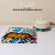 SURI Tempered Glass Challah Board, Large Cutting Tray, Pomegranate & Blue