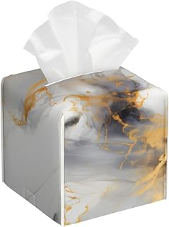 Abstract Art Marble Texture Tissue Box Cover Leather Square Tissue Box Holder Decorative Tissue Cube Box Cover Facial Paper Case Tissue Case Organizer for Home Office Car Decoration
