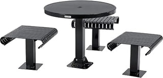 Global Industrial 36" Round Steel Slat Picnic Table, Freestanding Seats, Solid Top, Black