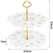 Peohud Ceramic Deviled Egg Tray, 24 Hole 2 Tier Holder, White