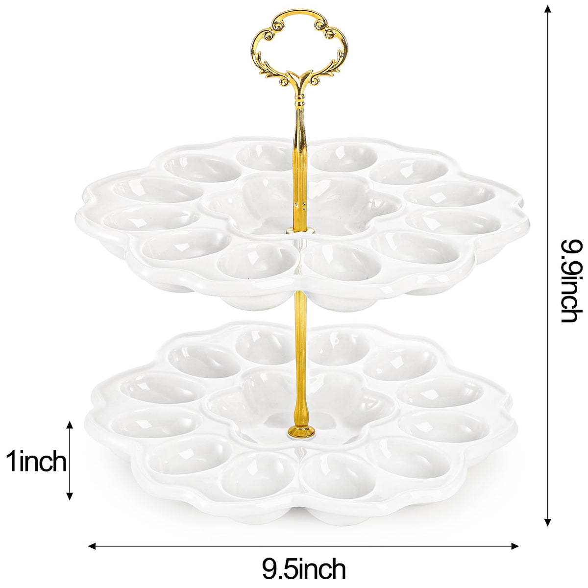 Peohud Ceramic Deviled Egg Tray, 24 Hole 2 Tier Holder, White