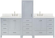 ARIEL Cambridge 92 Inch Includes 1PCS 20 Inch Linen Cabinet, 2PCS 36 Inch Single Rectangle Sink Bathroom Vanity with Carrara White Quartz Countertop 1.5 Inch in Grey