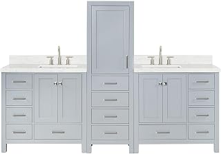 ARIEL Cambridge 92 Inch Includes 1PCS 20 Inch Linen Cabinet, 2PCS 36 Inch Single Rectangle Sink Bathroom Vanity with Carrara White Quartz Countertop 1.5 Inch in Grey