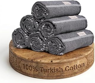 Goqan Turkish Beach Towels Oversized 6 Pack 39x71, Large Beach Blankets, 100% Cotton Sand Free, Quick Dry Towel Set, Pool Essentials for Family on Airplane, Travel, Beach Bag, Thin Lightweight -Black