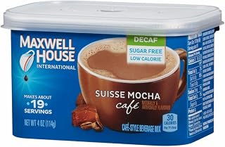 MAXWELL HOUSE International Sugar-Free Decaf Suisse Mocha Beverage Mix, 4 oz Tub, 4 Pack, 2 Packages (4 Tubs)