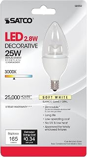 Satco S8952 Candelabra Light Bulb in White Finish, 3.75 inches, Clear, 1 Count (Pack of 1)