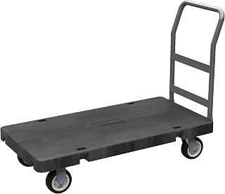 Akro-Mils Versa/Deck Push Dolly Cart with Wheels, Reinforced Plastic Platform Hand Truck with Removable Handle, 6" Non-Marking Polyurethane Casters, 2000-Pound Capacity, 24" x 48", Black V90182A1412
