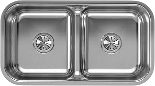 Elkay EAQDUH3118 Lustertone Classic Equal Double Bowl Undermount Stainless Steel Sink with Aqua Divide