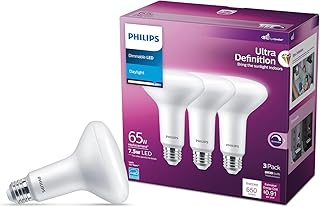 PHILIPS LED 65W BR30 3-Pack Ultra Definition Daylight (5000K) 650 Lumen (7.5W = 65W) Dimmable Frosted Flicker-Free Light Bulbs