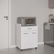 Tuhome Glover Kitchen Cart on Wheels, Rolling Island with 2-Door Cabinet, Drawer and 3 Shelves, Engineered Wood, 23.6 x 18.2 x 33.2 in, Kronos White