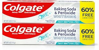 Colgate Baking Soda & Peroxide Whitening with Frosty Mint Stripe, Bonus Tube 60% Free, 4 oz