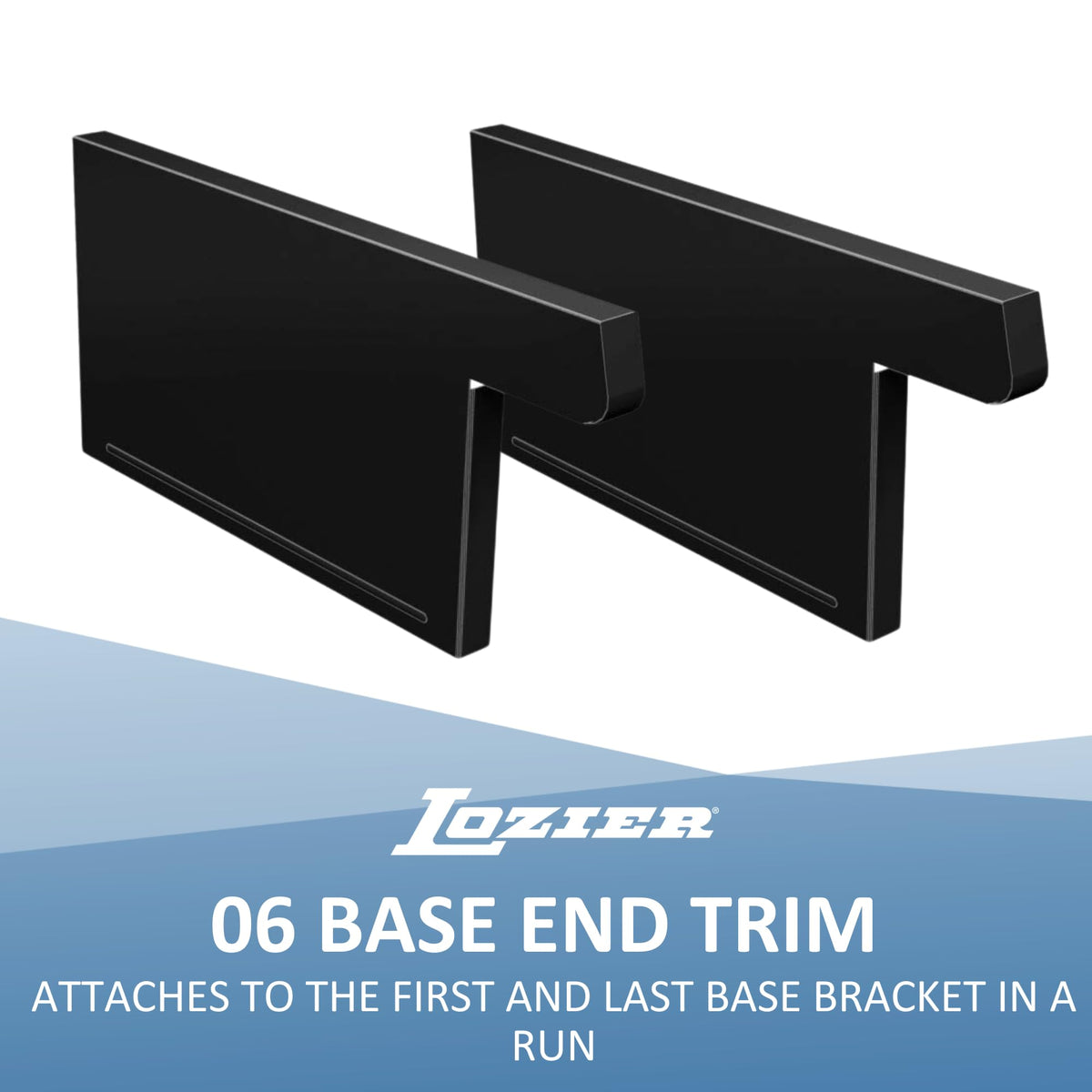 Base End Trim for 16" D Base Deck with 06 Base Brackets by Lozier – 16" D, Alloy Steel, Charcoal, Model BET1606.CHR