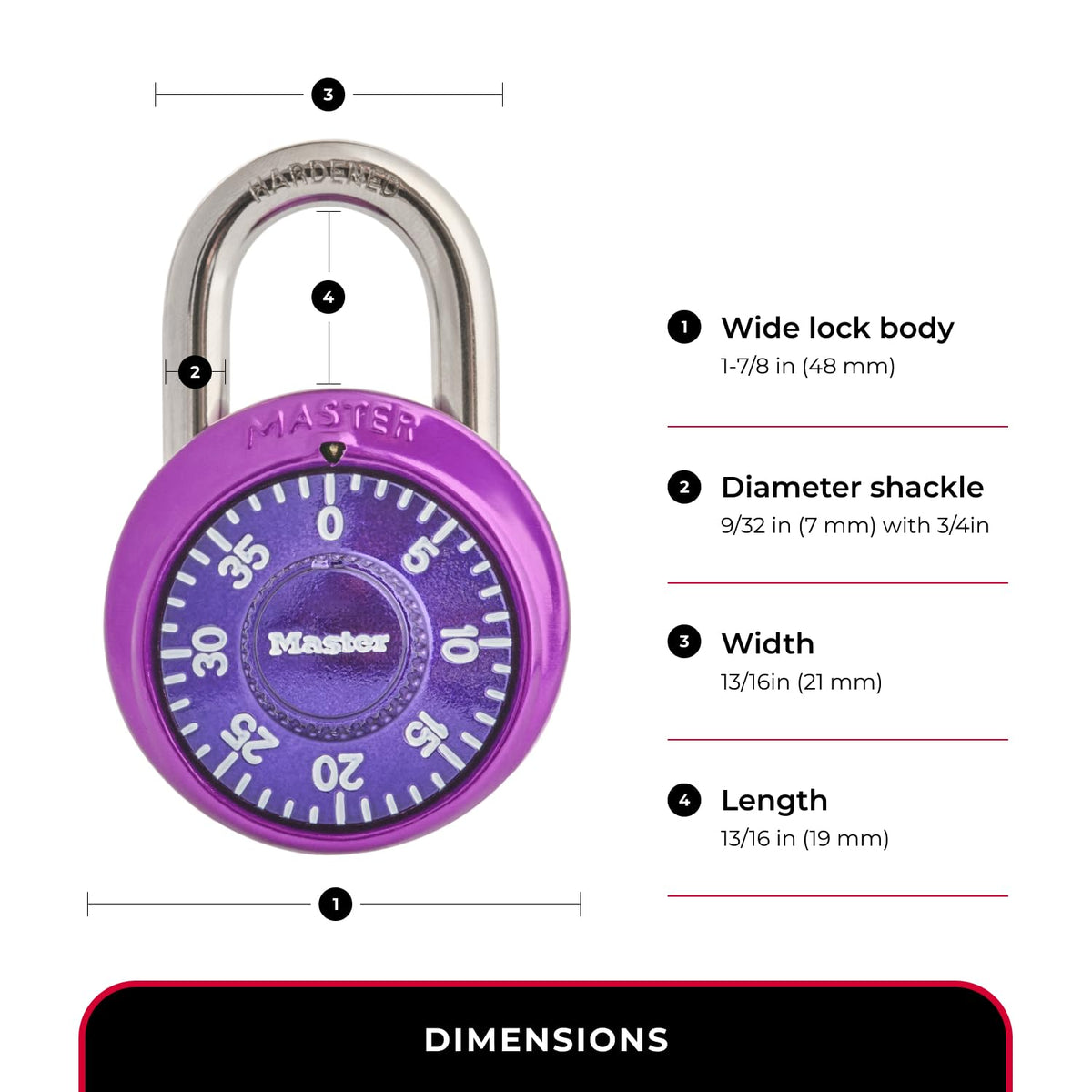 Master Lock Purple / 1 / 1 Pack Combination Padlocks