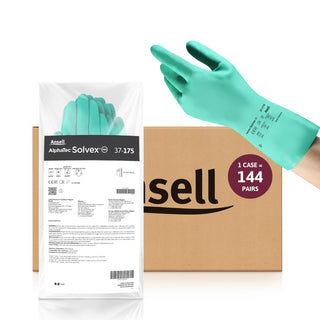 AlphaTec Solvex Vend Pack Flocked Chemical-Resistant Gloves for Cleaning by Ansell – Medium, Nitrile, Green, Pack of 144, Model 37-175