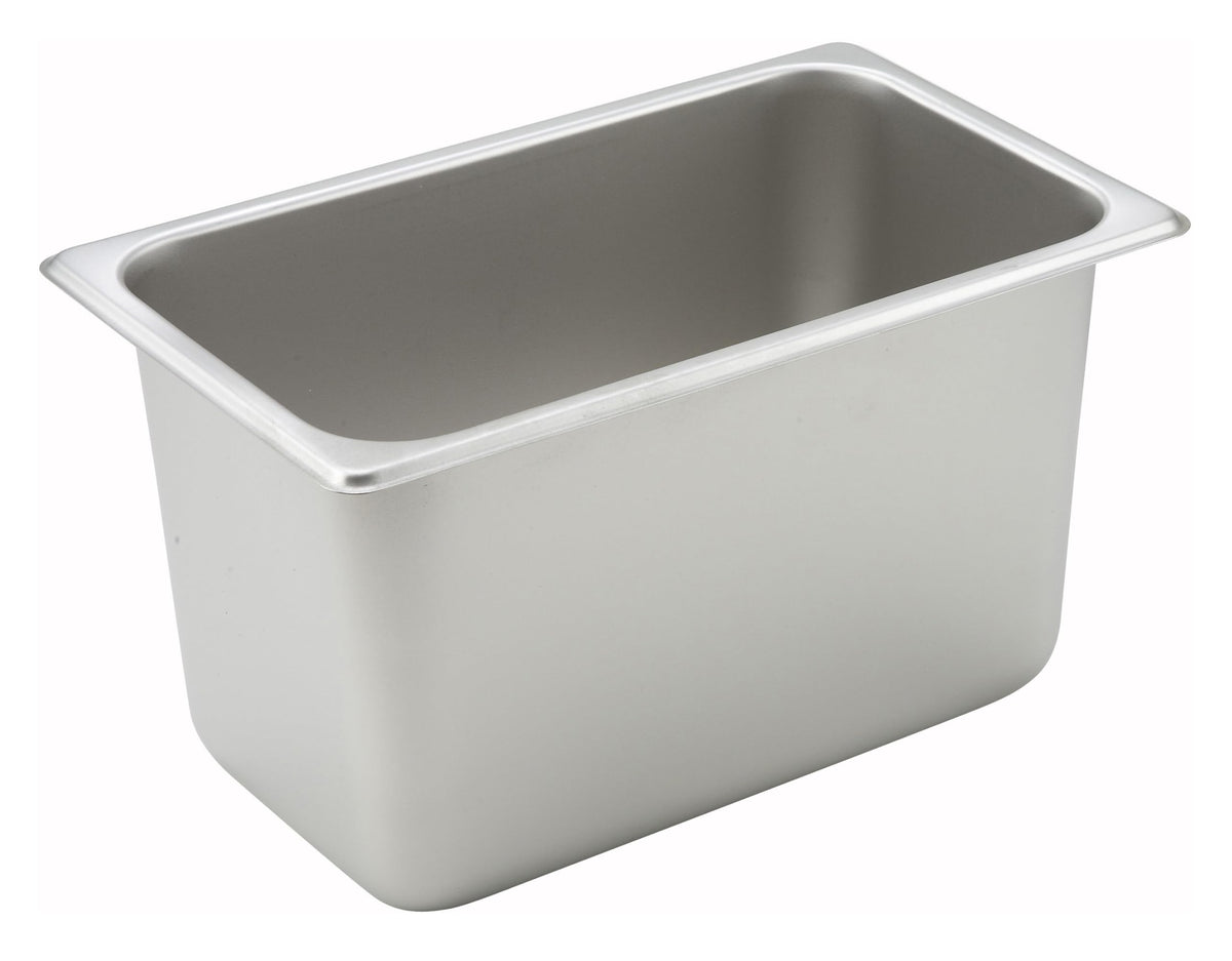 6" Silver 1/4 Size Deep Metal Steam Pan (Set of 24) by Winco – 6" Deep, 6.96 quarts, Stainless Steel, Silver, Pack of 24