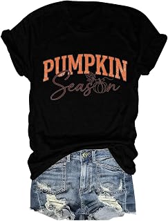 Halloween Shirts for Women Pumpkin Season Tshirt Short Sleeve Tops