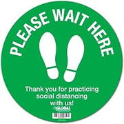 Global Industrial Green Please Wait Here Floor Sign, 12'' Round, Vinyl Adhesive