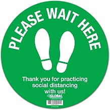 Global Industrial Green Please Wait Here Floor Sign, 12'' Round, Vinyl Adhesive