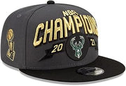 New Era Milwaukee Bucks 2021 Finals Champions Locker Room 9FIFTY Snapback Adjustable 950 Hat - Gray/Black