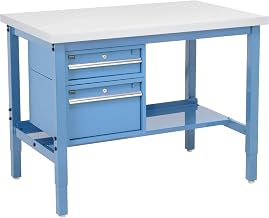 Global Industrial 72" W x 36" D Workbench, 1-5/8" Thick Plastic Laminate Square Edge with Drawers & Lower Shelf, Blue