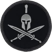 Scipio Tactical Morale Patch, Spartan Helmet with Crossed Swords Design, Black TPR Material, Hook and Loop Backing, 3.5 Inch Round, TPRSCSKLPCH