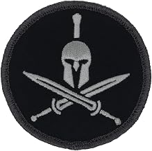 Scipio Tactical Morale Patch, Spartan Helmet with Crossed Swords Design, Black TPR Material, Hook and Loop Backing, 3.5 Inch Round, TPRSCSKLPCH
